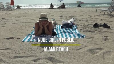 Nude Girl Public Walking at the Beach -; Miami Florida