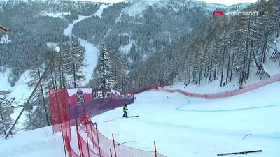 The skier flew off the course
