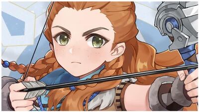 Jogabilidade com a Aloy de Horizon Zero Dawn no Genshin Impact