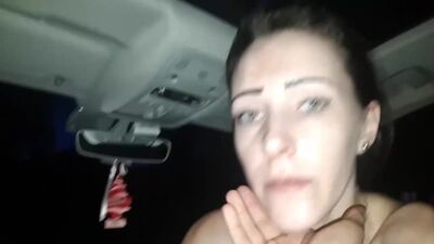 Giving a blowjob in the car on a first date from a dating site; homemade blowjob in the car; giving a blowjob in the car; slut