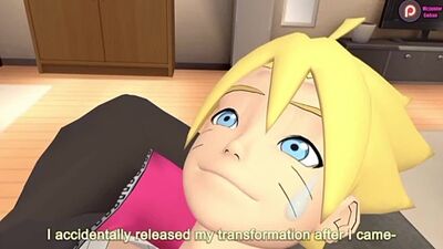 Boruto took on Naruto's appearance and walked into the bathroom where Hinata was; Hinata began to fuck him hard