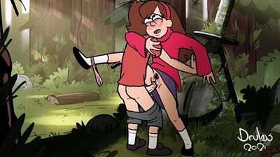 O Dipper está a foder a Mabel no meio da floresta, junto ao monumento ao Bill