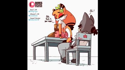 Yiff en 2D de Diives: Yiff, porno furry heterosexual, sexo, E621, FYE: un tigre se masturba con la polla de un perro lobo, femdom