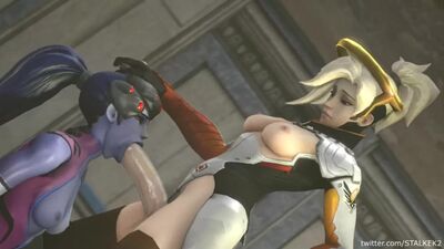 Widowmaker x Futa Mercy [futa, polla grande, corrida, tetas grandes, anal, 3D, porno]
