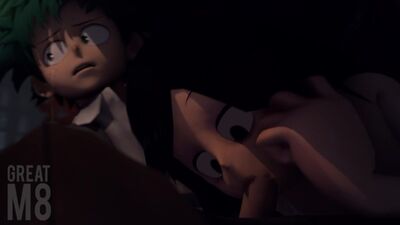 Tsuyu Asui y Midoriya se la chupan en una cita | Porno hentai en 3D de My Hero Academia [Greatm8]