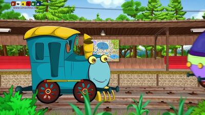 Die kleine Lokomotive Sunny und der Igel Zheka lernen das Dividieren und wiederholen das Multiplizieren