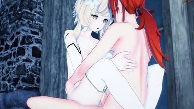Diluc se folla a Lumine a cuatro patas. Polvo duro, hentai