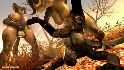 Pornografia 3D de Fallout por Kasdaq | Deathclaws futanari, dupla penetração, rapariga argoniana, Skyrim, R34, Rule34, pornografia furry, yiff, scalie | Ro