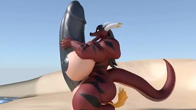 Renamon Futanari et la dragonne futanari : inflation et augmentation du sperme