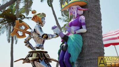 Фута Сорака жағажайда қолмен мастурбация жасайды (League of Legends)