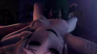 Ashido Mina x Tsuyu Asui - Din Din lésbico | Porno hentai en 3D de «My Hero Academia» [Greatm8]