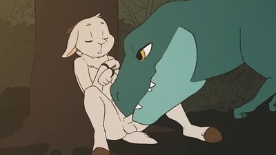 2D-Yiff von Ajin, koloriert – Hetero-Furry-Porno-Sex E621 FYE – Dinosaurier, Dino, MILF lutscht den Penis einer Ziege, Femdom-Blowjob