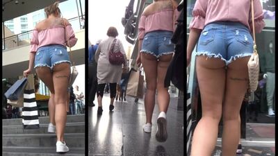 Rabo redondo e atrevido de uma rapariga em calções – Raparigas sensuais em fotos espontâneas