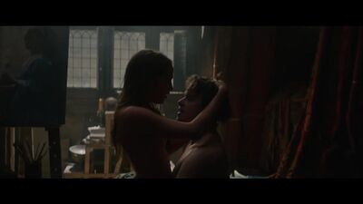 Cara Delevingne, Alicia Vikander et Holliday Grainger dans une scène de sexe du film « Tulip Fever » (2017)