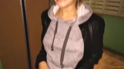 Student gives a blowjob in an elevator – porn, blowjob, sex, young girl